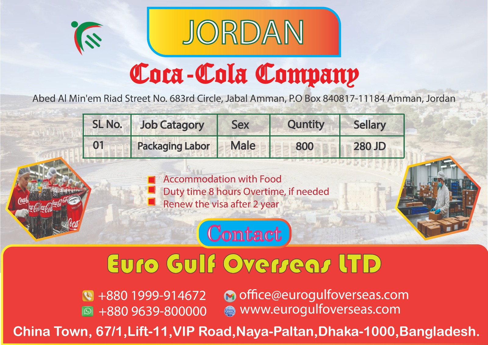 Packaging Labor for Coca-Cola in Jordan